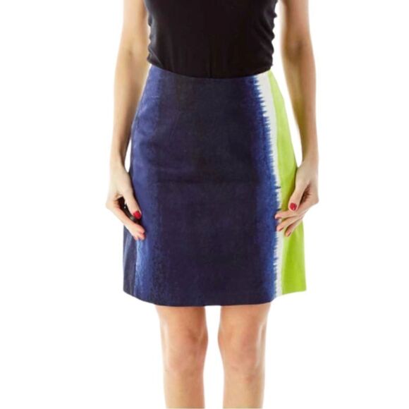 Tahari Mini Skirt Green White Black Color Block Skirt Size 6 - Picture 1 of 14